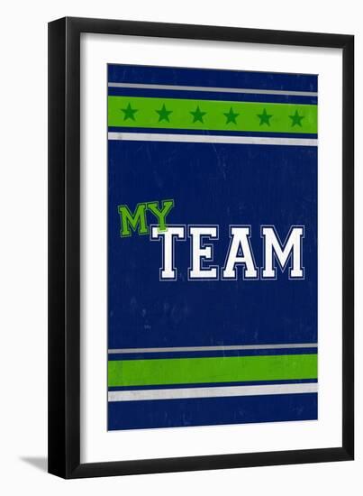 Monogram - Game Day - Blue and Green - My Team-Lantern Press-Framed Art Print