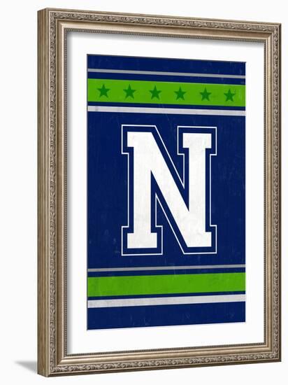 Monogram - Game Day - Blue and Green - N-Lantern Press-Framed Premium Giclee Print