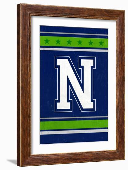 Monogram - Game Day - Blue and Green - N-Lantern Press-Framed Premium Giclee Print