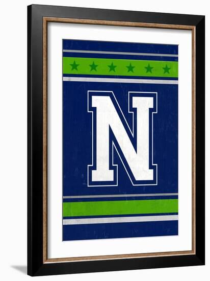 Monogram - Game Day - Blue and Green - N-Lantern Press-Framed Premium Giclee Print