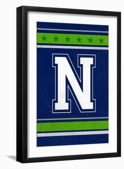 Monogram - Game Day - Blue and Green - N-Lantern Press-Framed Premium Giclee Print