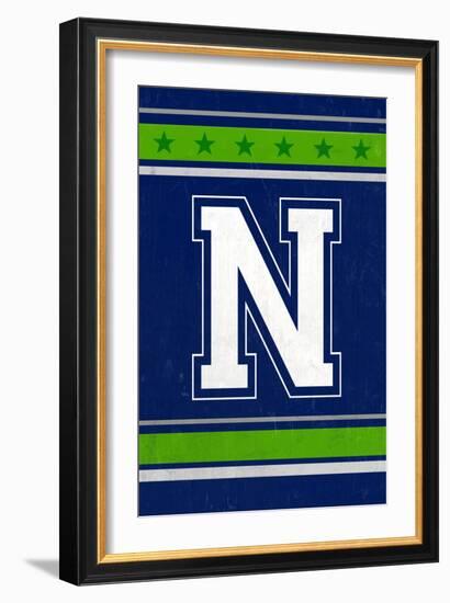 Monogram - Game Day - Blue and Green - N-Lantern Press-Framed Premium Giclee Print