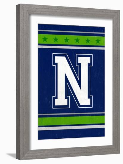 Monogram - Game Day - Blue and Green - N-Lantern Press-Framed Art Print