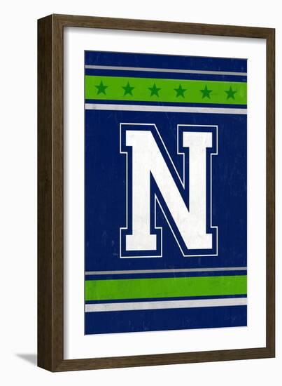 Monogram - Game Day - Blue and Green - N-Lantern Press-Framed Art Print