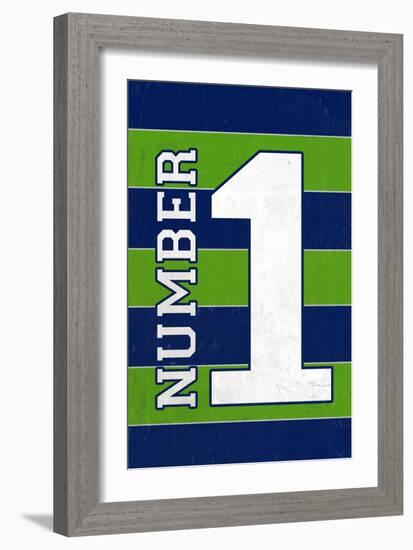 Monogram - Game Day - Blue and Green - Number 1-Lantern Press-Framed Art Print