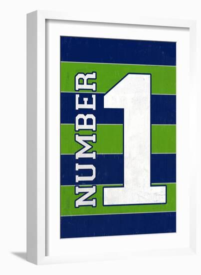 Monogram - Game Day - Blue and Green - Number 1-Lantern Press-Framed Art Print