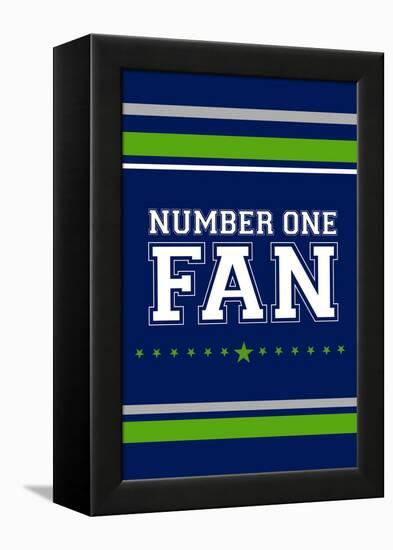 Monogram - Game Day - Blue and Green - Number One Fan-Lantern Press-Framed Stretched Canvas