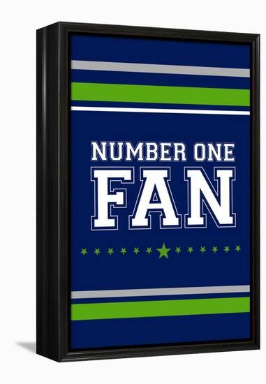 Monogram - Game Day - Blue and Green - Number One Fan-Lantern Press-Framed Stretched Canvas