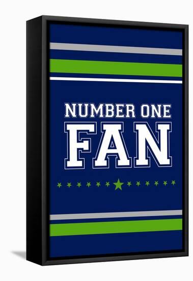 Monogram - Game Day - Blue and Green - Number One Fan-Lantern Press-Framed Stretched Canvas