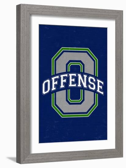 Monogram - Game Day - Blue and Green - Offense-Lantern Press-Framed Premium Giclee Print