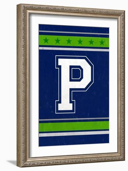 Monogram - Game Day - Blue and Green - P-Lantern Press-Framed Art Print