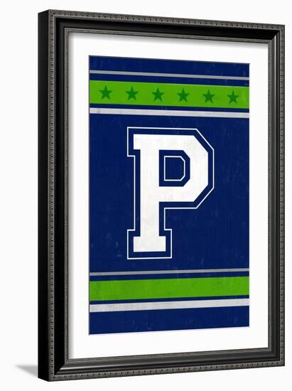 Monogram - Game Day - Blue and Green - P-Lantern Press-Framed Art Print