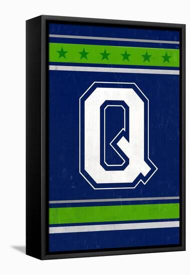 Monogram - Game Day - Blue and Green - Q-Lantern Press-Framed Stretched Canvas