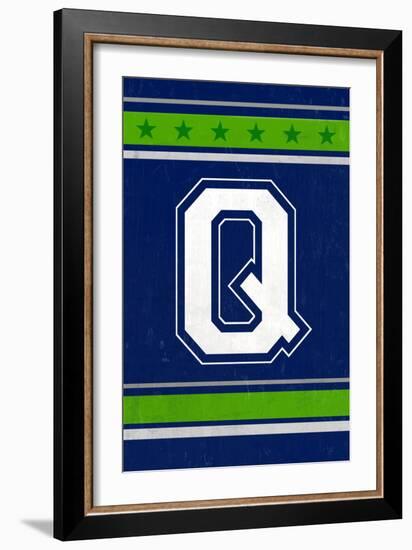 Monogram - Game Day - Blue and Green - Q-Lantern Press-Framed Art Print