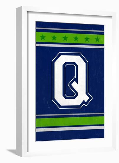 Monogram - Game Day - Blue and Green - Q-Lantern Press-Framed Art Print