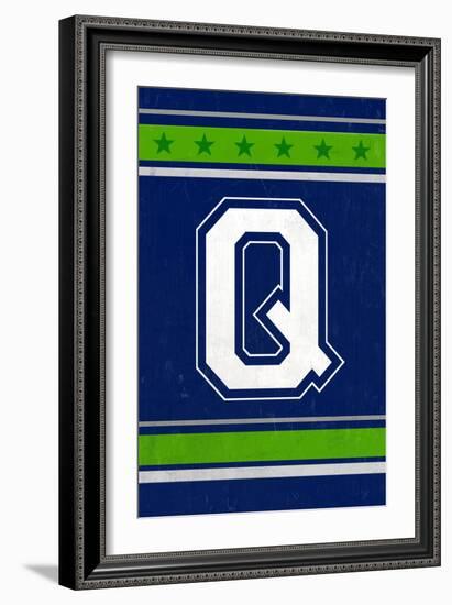 Monogram - Game Day - Blue and Green - Q-Lantern Press-Framed Art Print