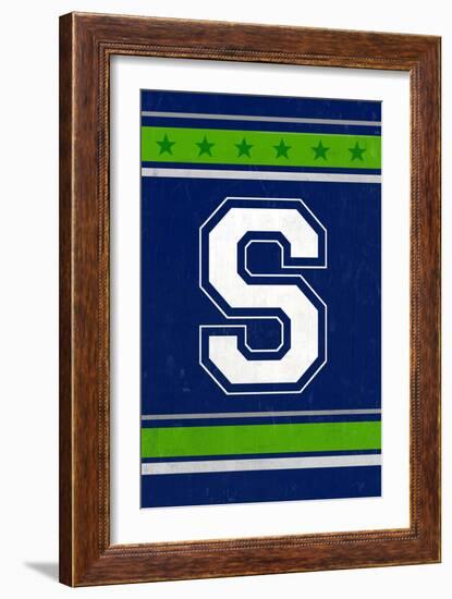 Monogram - Game Day - Blue and Green - S-Lantern Press-Framed Art Print