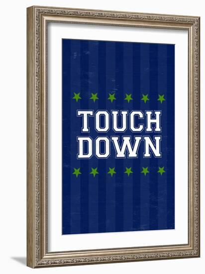 Monogram - Game Day - Blue and Green - Touchdown-Lantern Press-Framed Art Print