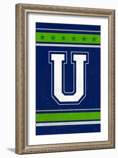 Monogram - Game Day - Blue and Green - U-Lantern Press-Framed Art Print