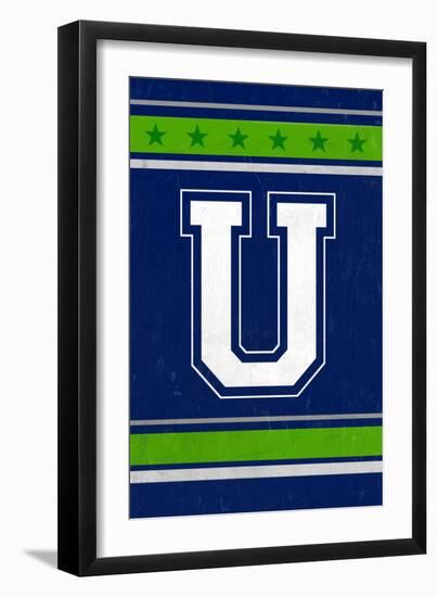 Monogram - Game Day - Blue and Green - U-Lantern Press-Framed Art Print