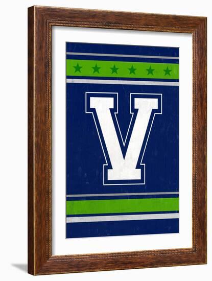 Monogram - Game Day - Blue and Green - V-Lantern Press-Framed Art Print