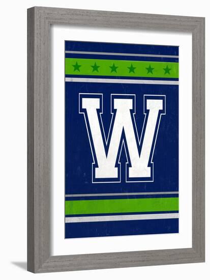 Monogram - Game Day - Blue and Green - W-Lantern Press-Framed Art Print