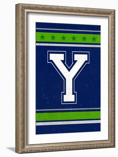 Monogram - Game Day - Blue and Green - Y-Lantern Press-Framed Art Print