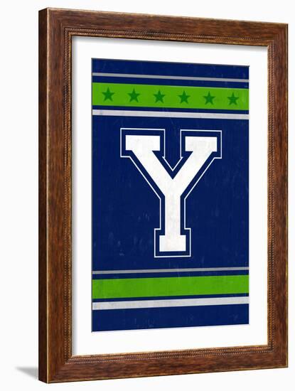 Monogram - Game Day - Blue and Green - Y-Lantern Press-Framed Art Print