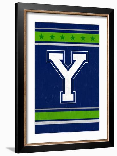 Monogram - Game Day - Blue and Green - Y-Lantern Press-Framed Art Print