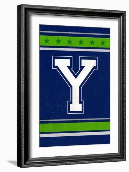 Monogram - Game Day - Blue and Green - Y-Lantern Press-Framed Art Print