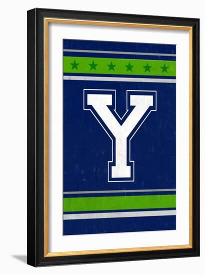 Monogram - Game Day - Blue and Green - Y-Lantern Press-Framed Art Print