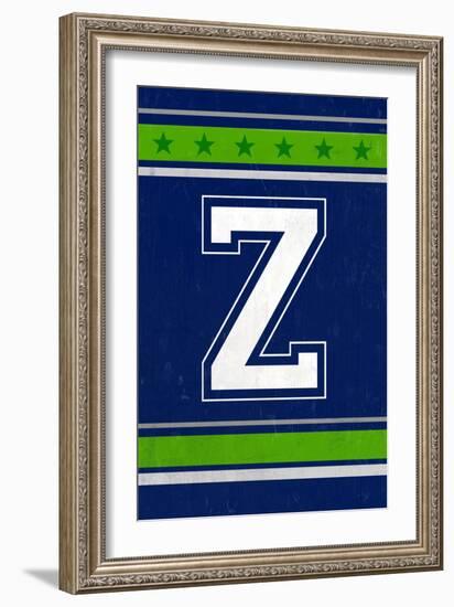 Monogram - Game Day - Blue and Green - Z-Lantern Press-Framed Art Print