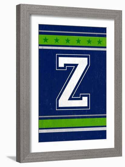 Monogram - Game Day - Blue and Green - Z-Lantern Press-Framed Art Print