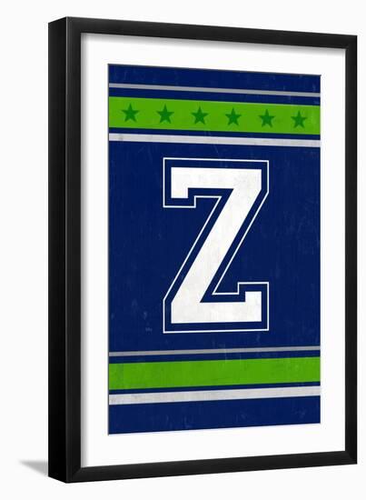 Monogram - Game Day - Blue and Green - Z-Lantern Press-Framed Art Print