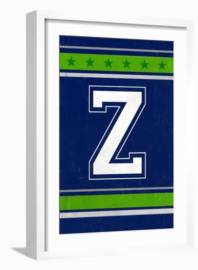 Monogram - Game Day - Blue and Green - Z-Lantern Press-Framed Art Print