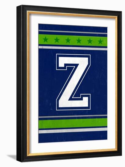 Monogram - Game Day - Blue and Green - Z-Lantern Press-Framed Art Print