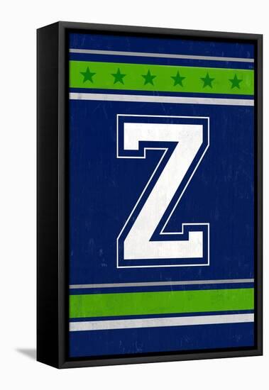 Monogram - Game Day - Blue and Green - Z-Lantern Press-Framed Stretched Canvas