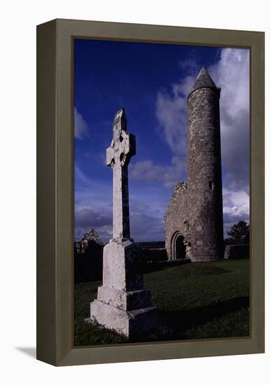 Monolithic High Crosses and O'Rourke's Tower in Monastic Complex on Banks of River Shannon-null-Framed Premier Image Canvas