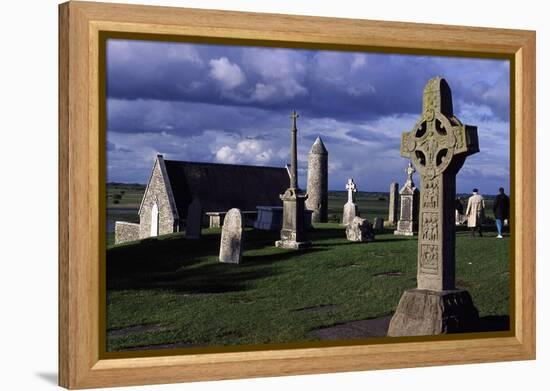 Monolithic High Crosses in Monastic Complex on Banks of River Shannon, Clonmacnoise, Ireland-null-Framed Premier Image Canvas