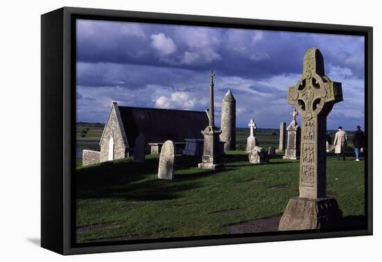Monolithic High Crosses in Monastic Complex on Banks of River Shannon, Clonmacnoise, Ireland-null-Framed Premier Image Canvas