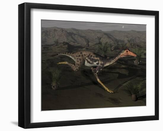 Mononykus Dinosaur Running at Night-Stocktrek Images-Framed Art Print