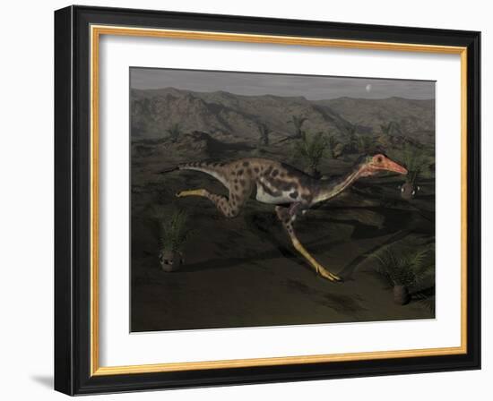 Mononykus Dinosaur Running at Night-Stocktrek Images-Framed Art Print