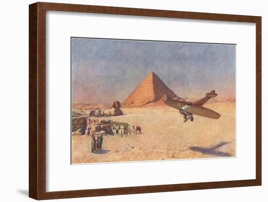 Monoplane Landing by Pyramid and Sphinx-null-Framed Art Print