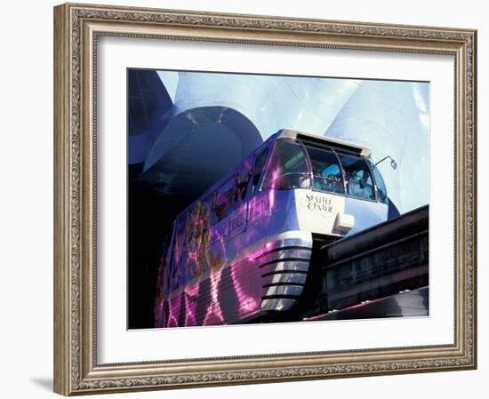 Monorail Under Experience Music Project, Seattle, Washington, USA-William Sutton-Framed Photographic Print