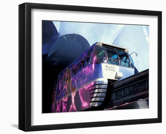 Monorail Under Experience Music Project, Seattle, Washington, USA-William Sutton-Framed Photographic Print
