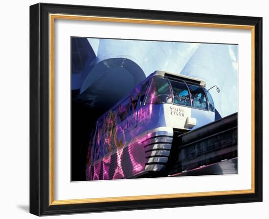 Monorail Under Experience Music Project, Seattle, Washington, USA-William Sutton-Framed Photographic Print