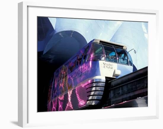 Monorail Under Experience Music Project, Seattle, Washington, USA-William Sutton-Framed Photographic Print