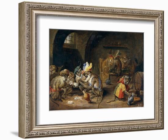 Monos En Una Bodega, 17th Century, Flemish School-David Teniers the Younger-Framed Giclee Print