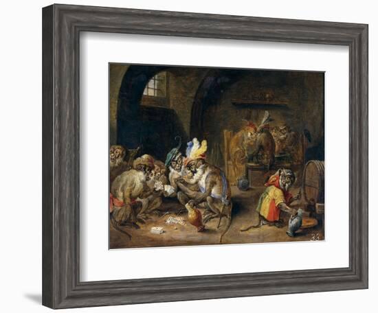 Monos En Una Bodega, 17th Century, Flemish School-David Teniers the Younger-Framed Giclee Print