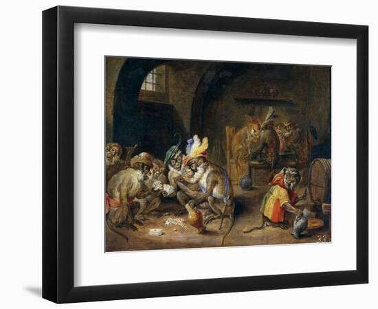 Monos En Una Bodega, 17th Century, Flemish School-David Teniers the Younger-Framed Giclee Print